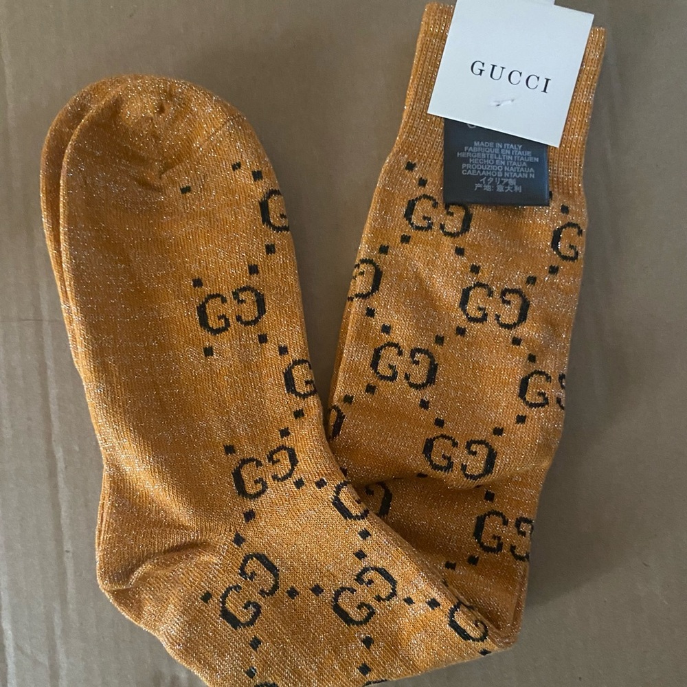 Gucci Gold and Black Patterned Socks COMES WITH BOX